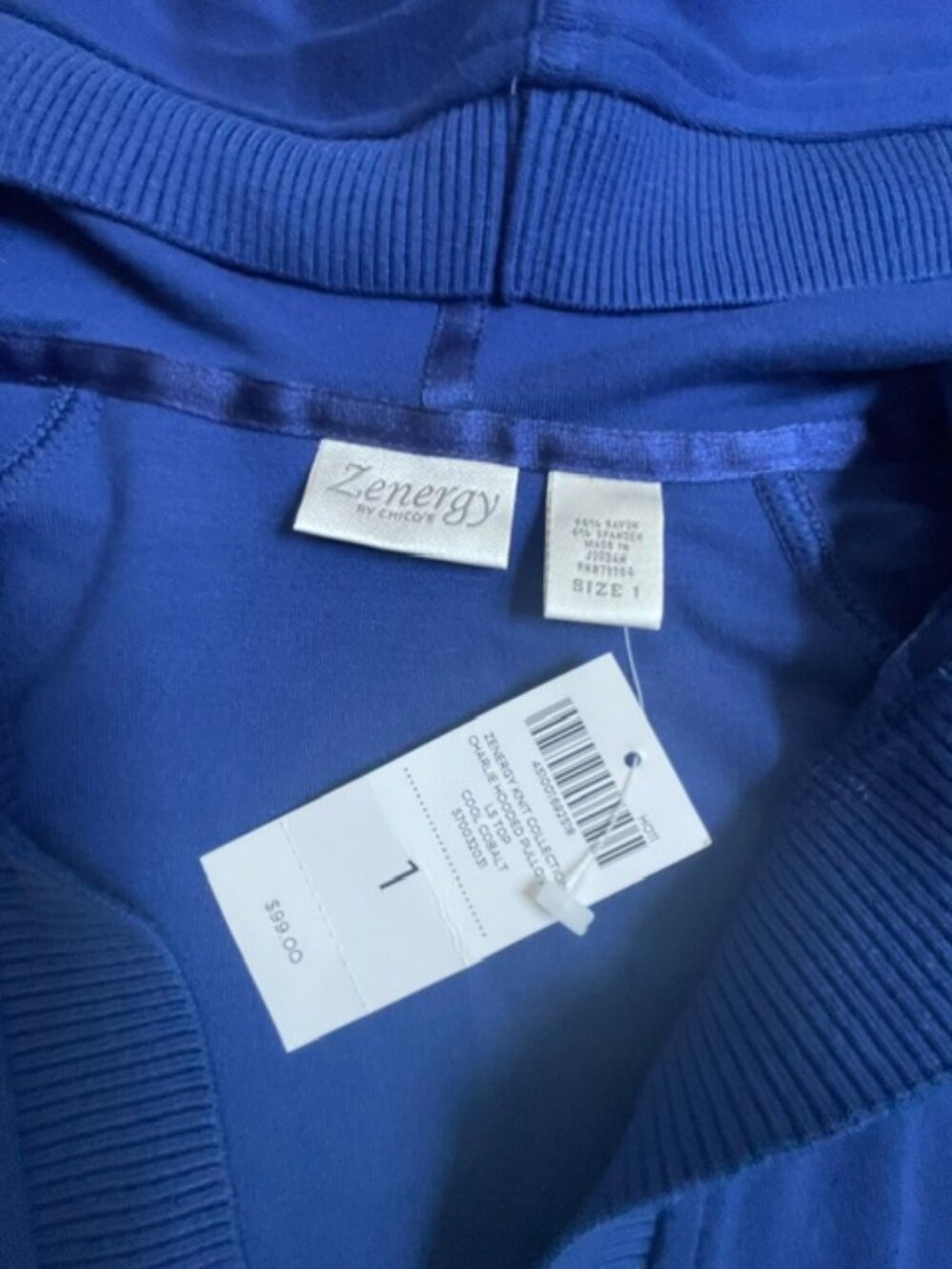 Zenergy by Chicos Women's Charlie Hooded Pullover Sweater, Blue, Size 1 - Picture 3 of 5